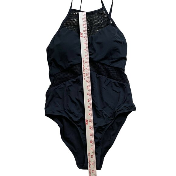 Afriel & Tabbris Sheer Mesh Panel Mariah High Neck One Piece Swimsuit Black 6 - Picture 6 of 10